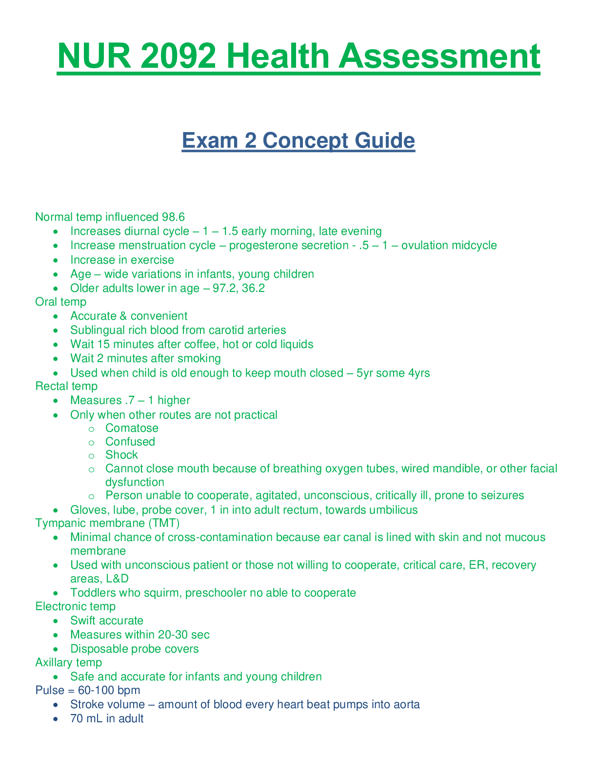 Preview of NUR 2092 / NUR2092: Health Assessment Concept Guide Exam 2 (Latest Update) Rasmussen